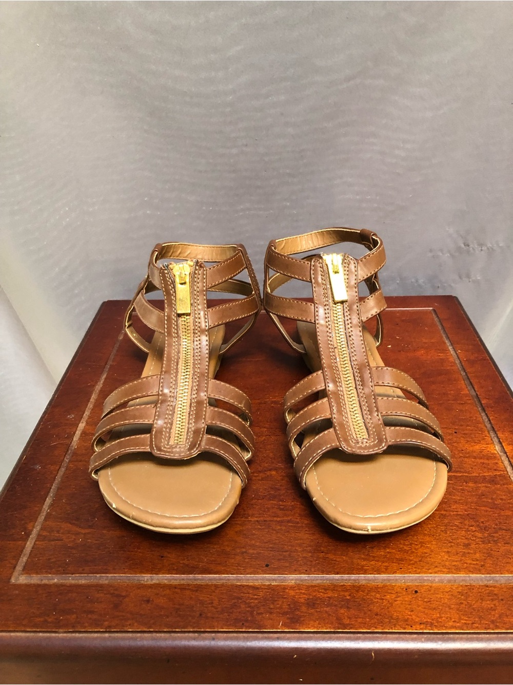 Cliffs by WHITE MOUNTAIN Tan Strappy Zip-Front Sandals